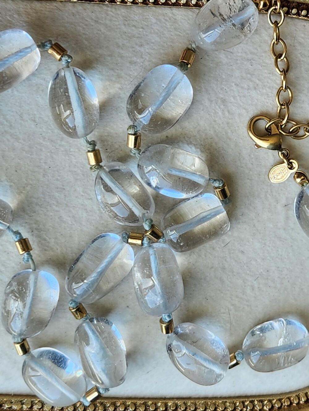 VTG Monet Signed Genuine Clear Quartz Beaded Necklace Gold Tone